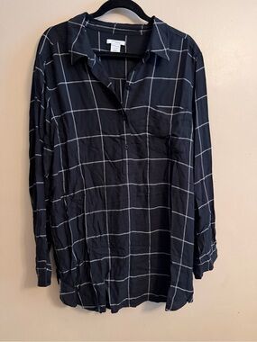 Daily Ritual Black and White Windowpane Button-Front Shirt